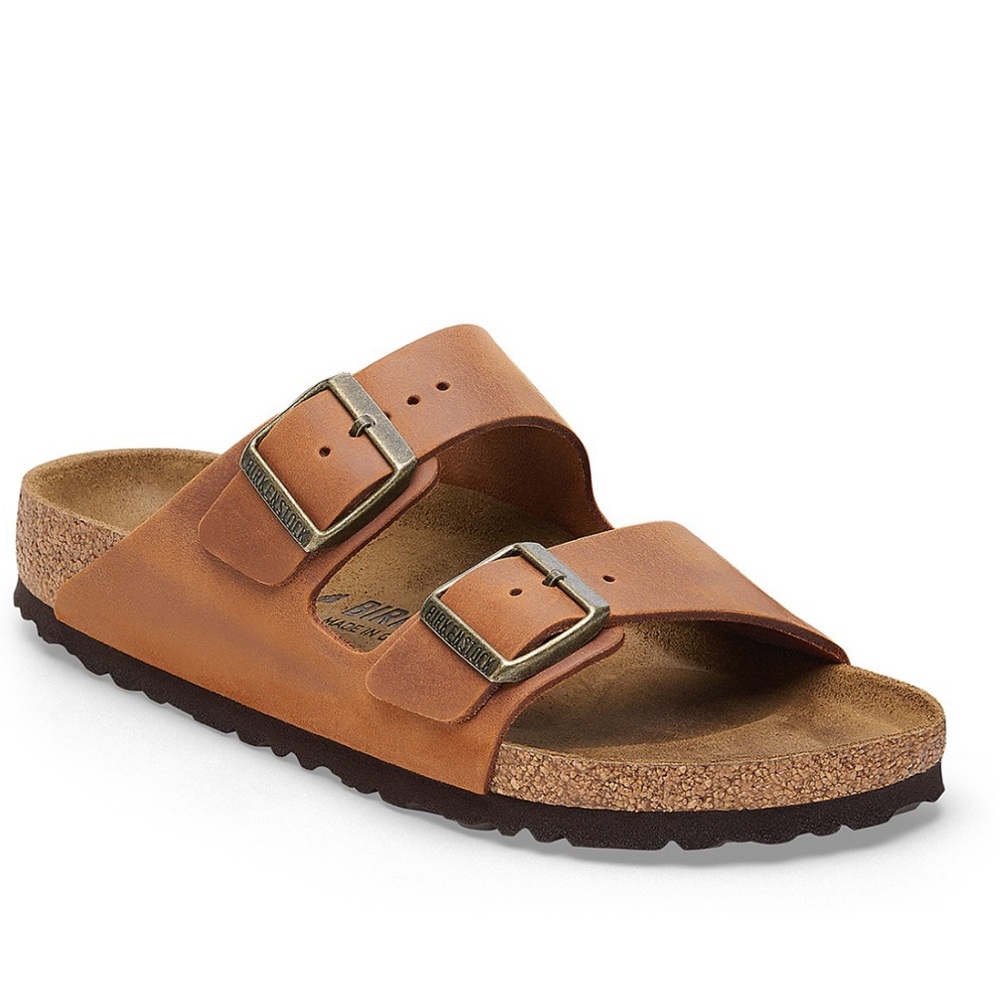 Birkenstock Brown Two-Buckle Cork Footbed Slide Sandal